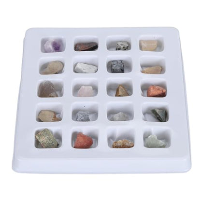 Rock Collection Kit, 20pcs Gems and Crystal Mineral Science Educational Kit with Identification Chart, Geology Learning Tool for Kids Adults Classroom Home Study (Original Rock Set 2)