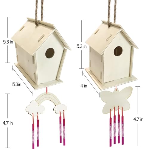 4 Pack DIY Bird House Wind Chime Kit for Crafts for Kids Ages 4-8