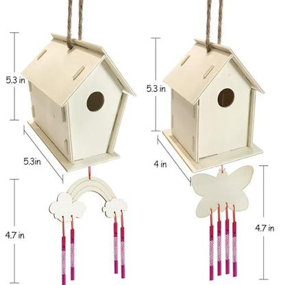 4 Pack DIY Bird House Wind Chime Kit for Crafts for Kids Ages 4-8