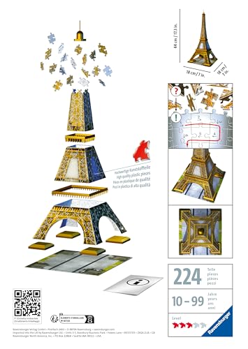 Ravensburger Eiffel Tower 216 Piece 3D Jigsaw Puzzle for Kids and Adults - 12556 - Easy Click Technology Means Pieces Fit Together Perfectly
