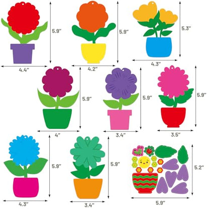Fancy Land Spring Flower Craft Kit for Kids Make Your Own Flower Pot DIY Art Set Hanging Ornaments for Preschool Classroom Home Activities 24Pcs
