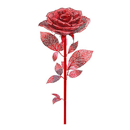 Piececool 3D Metal Puzzles Rose Flower Model Kits, Artificial Fake Flowers Metal Building Kit DIY 3D Puzzle for Adults, for Father Mothers Valentines Day, 15Pcs - color: Red