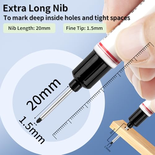 15 Pcs Long Nib Marker Pens with 20 mm Long Head Nose Tip, Black - color: Black