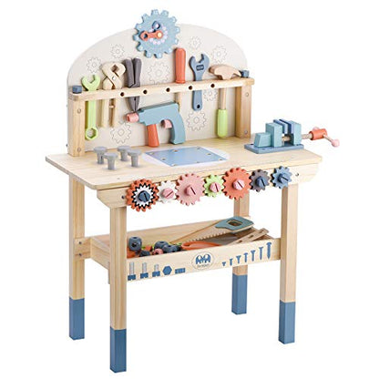 Tool Bench for Kids Toy Play Workbench Wooden Tool Bench Workshop Workbench with Tools Set Wooden Construction Bench Toy for 3 4 5 Year Boys Girls - style: Green Tool Bench