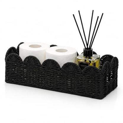 Black Scalloped Basket, Toilet Tank Tray, Back of Toilet - color: Black