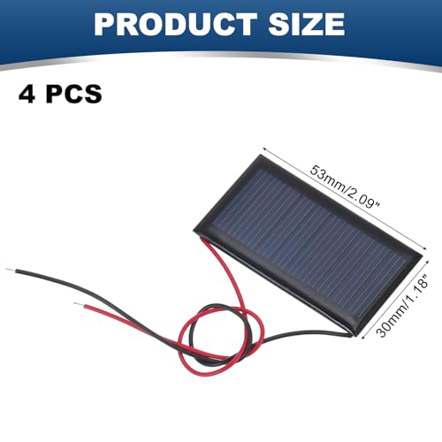 MECCANIXITY 4Pcs 5V 0.225W 45mA Mini Solar Panels, Small Polycrystalline Solar Cell Panel with Cable for DIY Electric Toy Materials Kits Charger - size: 53 x 30mm