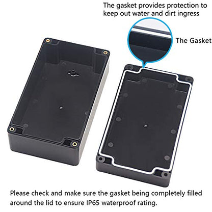 Junction Box, Zulkit Project Box IP65 Waterproof Outdoor Box ABS Plastic Electrical Boxes Electronic Enclosure Black 6.22 x 3.54 x 2.36 inch (158 x 90 x 60mm) - size: 6.22'' x 3.54'' x 2.36''(Pack of 1)