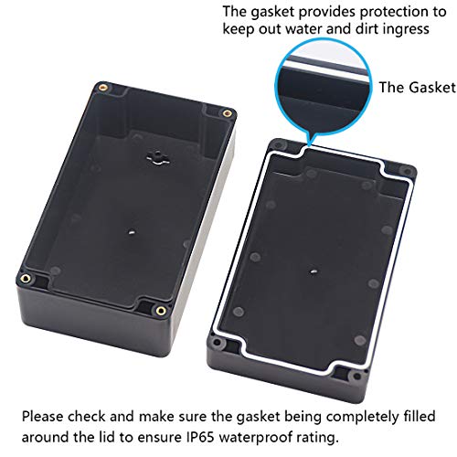 Junction Box, Zulkit Project Box IP65 Waterproof Outdoor Box ABS Plastic Electrical Boxes Electronic Enclosure Black 6.22 x 3.54 x 2.36 inch (158 x 90 x 60mm) - size: 6.22'' x 3.54'' x 2.36''(Pack of 1)