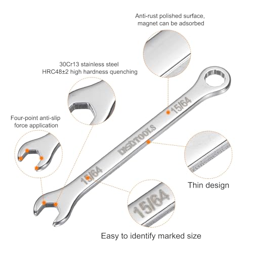 HARFINGTON 15/64" Thin Combination Wrench Stainless Steel Spanner - size: 15/64"