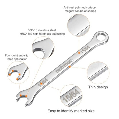 HARFINGTON 15/64" Thin Combination Wrench Stainless Steel Spanner - size: 15/64"