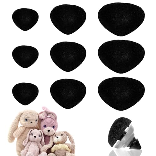Ezymivs 90PCS Safety Noses for Amigurumi, 12/15/20mm Plush Plastic Safety Noses for Stuffed Animals, Stuffed Animals Crochet Nose, Black Plastic Craft Doll Nose with Washers for Plush Doll Bear