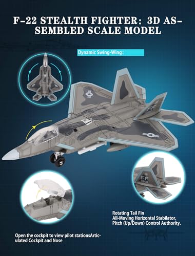 F22 Raptor Model Fighter Jet Plane Toy, 1/100 Plastic Military Airplane Building Kit 22 Pieces Snap-fit Assembly Aircraft Model with Stand Birthday Gift for Adults and Boys - color: F22-1/100