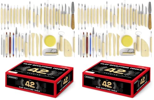 S & E TEACHER'S EDITION 42 Pcs Polymer Clay Tools, Air Dry Clay Tools, Clay Scultping Tools Double-Sided with Smooth Wooden Handles Pottery Craft Carving Molding Shaping (Pack of 2) - size: 42 PCS (Pack of 2)