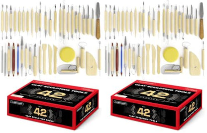 S & E TEACHER'S EDITION 42 Pcs Polymer Clay Tools, Air Dry Clay Tools, Clay Scultping Tools Double-Sided with Smooth Wooden Handles Pottery Craft Carving Molding Shaping (Pack of 2) - size: 42 PCS (Pack of 2)
