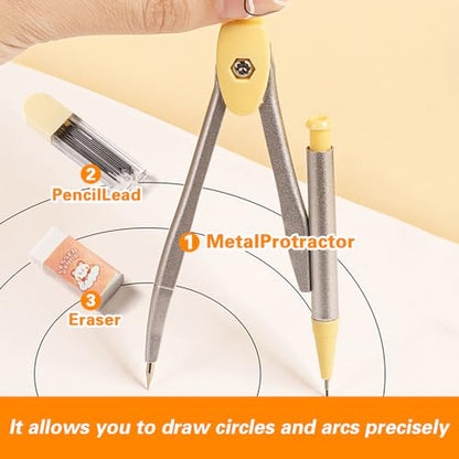 Geometry Set for Students, 8Pcs Math Kit with Compass & Protractor