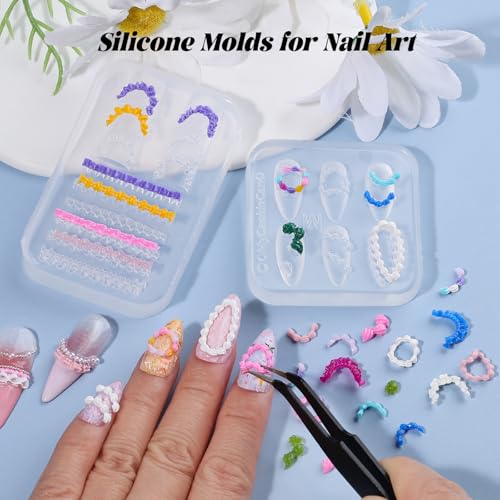 2 Pcs Cream Silicone Nail Molds, 3D Cake Icing Nail Art Mould with Embossed Piping Designs for Gel & Resin, Heart Lace Charms Clear Modeling Templates Nails Mold for Home Salon, Birthday & DIY Craft - color: Cake Cream