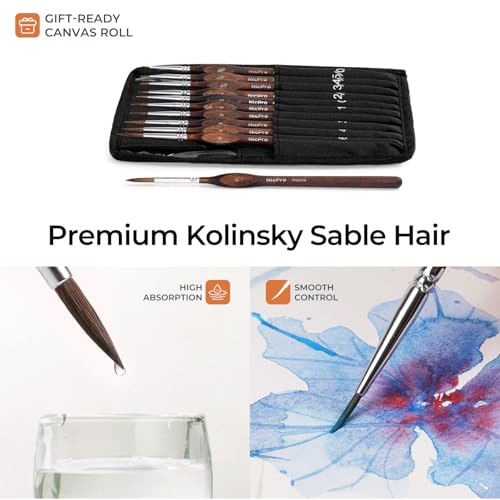 Nicpro 11 PCS Kolinsky Sable Miniature Paint Brushes with Cloth Roll - size: 11 PCS (brown)