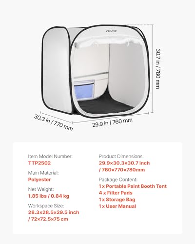 VEVOR Portable Paint Booth Tent, 28.3 x 28.5 x 29.5 inch Pop-Up Portable Spray Paint Tent with Mesh Door, Spray Painting Tents for Cabinets, Chairs, Models, Tables, Pop-Up Design, Efficient Airflow - size: L30*W30*H30inch