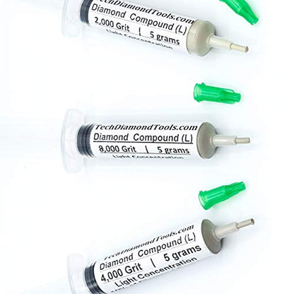 TechDiamondTools Diamond Polishing Paste Kit — 3 Grits (2000, 4000, 8000) | USA Made | Oil-Based Syringes | Progressive Polishing Set for Metal, Glass, Gemstone, Knife, Jewelry | 10% Diamond Powder - size: 2000 4000 8000 Grit, style: Light 10% concentrati