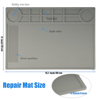 Kaisi KS-102 Repair Work Mat,Heat Resistant 932°F Silicone Soldering Mat - color: Grey, size: 15.75'' x 11''