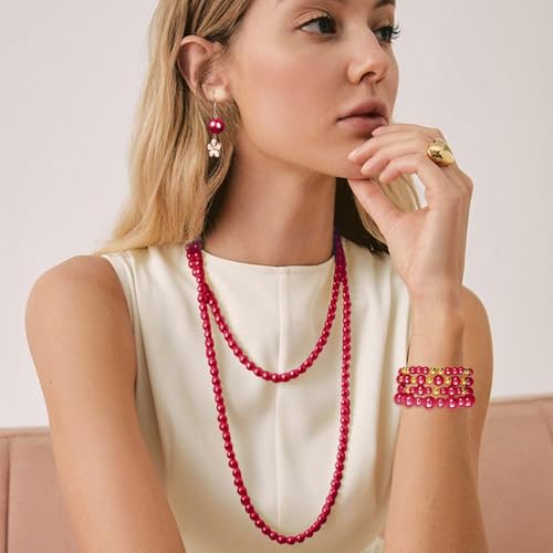 Dark Red Pearl Bracelet Making Kit Gold Beads for Bracelets for Adult - color: 19-Dark Red & Gold