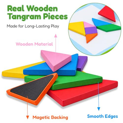 BenBen Magnetic Tangram Puzzle, Wooden Travel Toys Ages 4-8 8-12