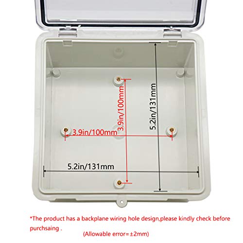 Zulkit Junction Box ABS Plastic Dustproof Waterproof IP65 Electrical Boxes Hinged Shell Outdoor Universal Project Enclosure Clear Cover with 2 Cable Glands 5.9 x 5.9 x 3.5 inch (150x150x90 mm) - size: 5.9" x 5.9" x 3.5"