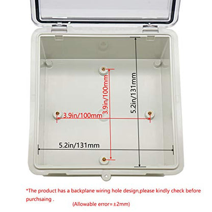 Zulkit Junction Box ABS Plastic Dustproof Waterproof IP65 Electrical Boxes Hinged Shell Outdoor Universal Project Enclosure Clear Cover with 2 Cable Glands 5.9 x 5.9 x 3.5 inch (150x150x90 mm) - size: 5.9" x 5.9" x 3.5"