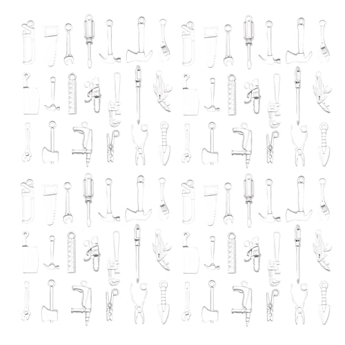 WOCRAFT 60pcs Bright Silver Tools Charms Bracelet Charms for Jewelry Making Sets DIY Necklace Bracelet Keychain Crafting Charms Kit Craft Supplies (SN903) - color: Bright Silver, size: Tools Charms