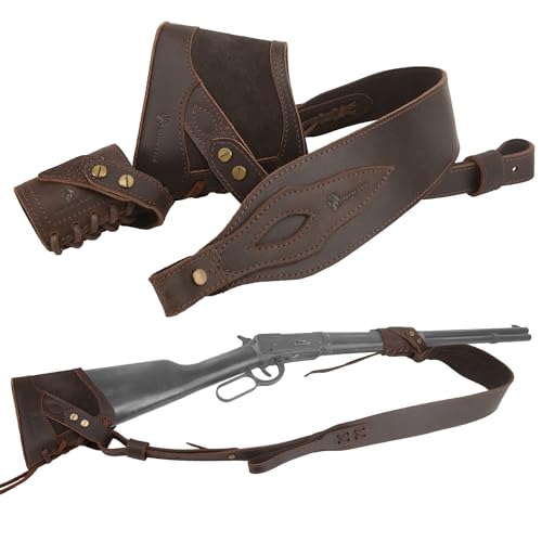 WAYNE'S DOG No Drill Leather Rifle Sling with Slip-on Recoil Pad and Barrel Mount fit for Lever Action Rifles, Shotguns - color: Coffee, size: Full Leather