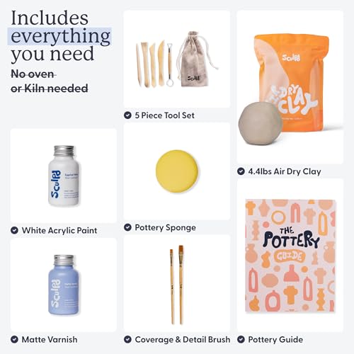 Sculpd Pottery Kit for Adults, Air Dry Clay with Tools, Matte Glaze - style: Matte Varnish