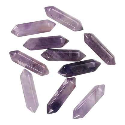 MECCANIXITY 10 Pack Amethyst Quartz Crystals, Polished Crystals Bulk Hexagonal Shaped Meditation Gemstone for Jewelry Making Energy Balance Accessories Gifts - color: Amethyst Quartz