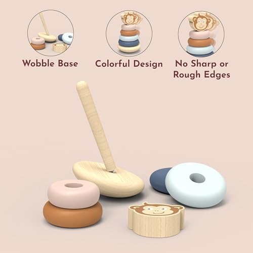 SPEEDY MONKEY Wooden Roly Poly Stacker | Wobble Base Ring Toy Kids Gift - color: Roly Poly Stacker