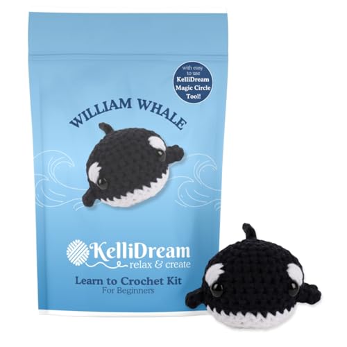 KelliDream Magic Circle Tool Inclusive Learn to Crochet Kit for Beginners; Step-by-Step Video Tutorials; All Supplies to Make Cute Amigurumi (Whale) - color: Whale