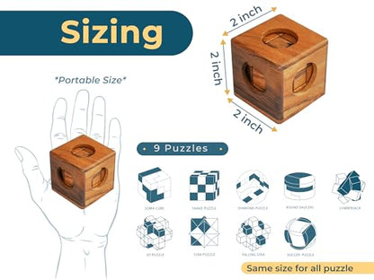 BSIRI 9 in 1 Wooden Brain Teaser Puzzles for Adults Teens Box Set Wood Hard Level 10 Impossible Mind Wood Brain Teaser Games 3D Hand Puzzle Sets for Decoration and Mini Toys - style: 9 Puzzle Set