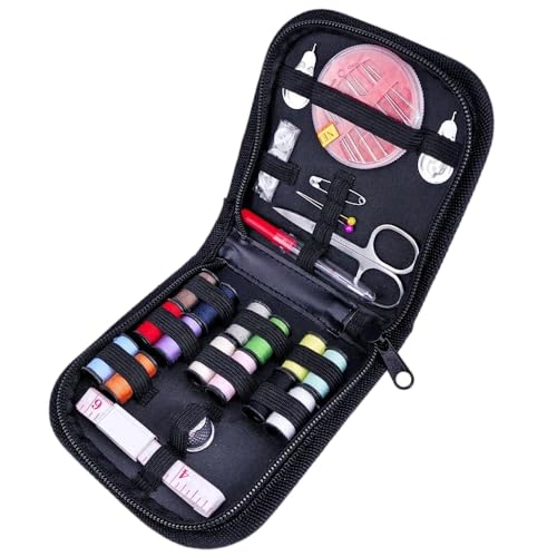 42pcs Sewing Kit for Home, Travel & Emergencies - Filled with Notions Scissor & Thread - Black Bag - color: Black