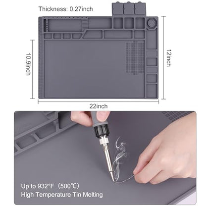 Premium Heat Resistant 932°F Magnetic Soldering Mat, 17.3'' x 11.8'' Electronics Repair Work Mat for Soldering, Electronics Computer Cellphone Repair, BGA Soldering Gun Iron Workbench Protection