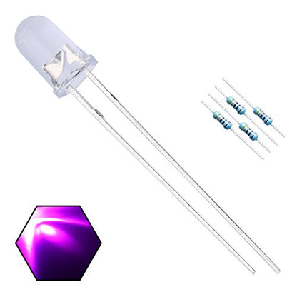 100pcs 5mm Pink Lights LED Diodes Clear Round Lens 29mm Long Lead (DC 3V) +100pcs Resistors (for DC 6-12V) Included, Bright Bulb Lamps Light Emitting Diode - color: [12] Pink / 100pcs, style: [B] 5mm Constant Light