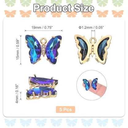 uxcell Crystal Gold Plated Butterfly Charm, Brass Zircon Charm Pendant - color: Bright Blue, size: 19x15mm