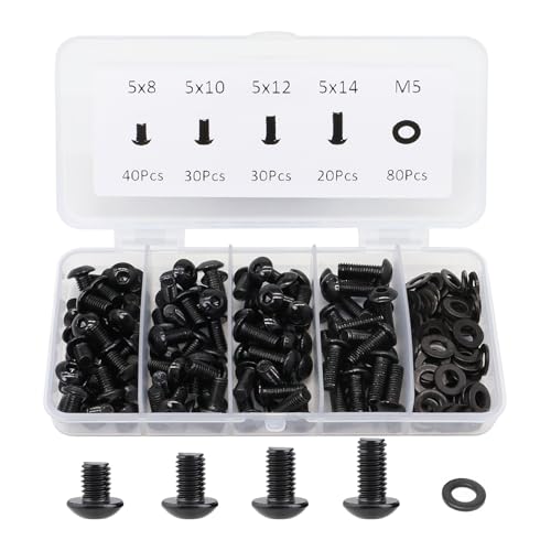 200Pcs 2020 Aluminum Extrusion M5 T Slot Bolts Screws with Washer 20 Series Extruded Hardware M5x8 10 12 14mm for 20/20 80 20 2040 T V Slot Black Aluminum Profile Accessories - style: 20 Series Type E
