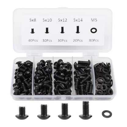 200Pcs 2020 Aluminum Extrusion M5 T Slot Bolts Screws with Washer 20 Series Extruded Hardware M5x8 10 12 14mm for 20/20 80 20 2040 T V Slot Black Aluminum Profile Accessories - style: 20 Series Type E