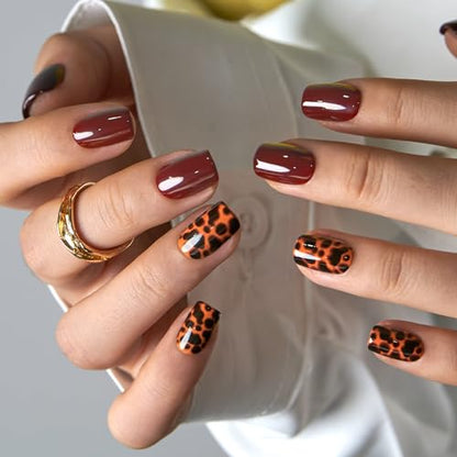 CurvLife Shrot Square Leopard Fall Press On Nails, Fierce Chic Black - color: Fierce Chic