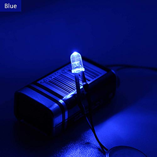 DiCUNO 100Pcs 5MM Pre Wired 12V Blue Light LED Diodes, with 9.4 Inch Lead - color: Blue