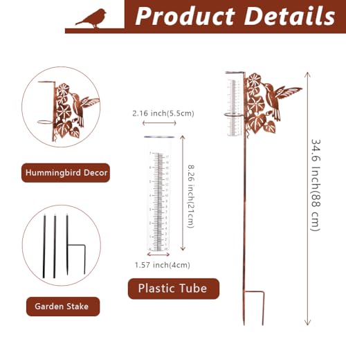 35'' Tall Hummingbird Rain Gauge Outdoor with Plastic Tube - color: Hummingbird-Brown