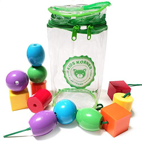 Lace & Let Go Rainbow Beads - Match, Sort, Count, Stack & Play 12pc + eBook - size: LACING BEADS