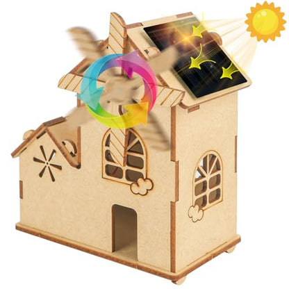Solar Windmill House STEM Kit - DIY 3D Wooden Puzzle Science Toy for Kids,Educational Craft Model for Children Ages 8-12,Clear English Instruction.