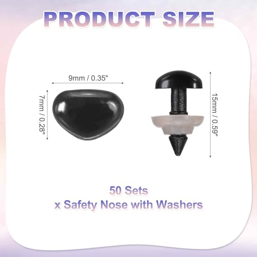 MECCANIXITY 50set 7mm Large Plastic Triangle Safety Noses Black with Washer for Crochet Stuffed Animal Doll Craft Puppet Plush Toy Bear - color: Black, size: 7mm