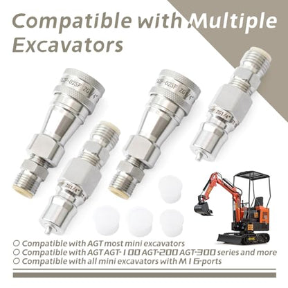 2Pcs M14-M16 Hydraulic Quick Coupling Adapter Compatible with AGT Mini Excavators Most Models and for Mini Excavator, Metric Hydraulic Fittings M14 Female to M16 Male Quick Connect