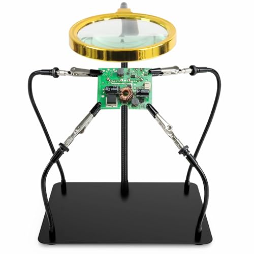 XYK Helping Hands Soldering Station with 3X Magnifying Glass, 4 Flexible Helping Hand Arms Magnifier and Third Hand Soldering Tool for Electronic Repair Soldering Jewelry Crafts - size: Small