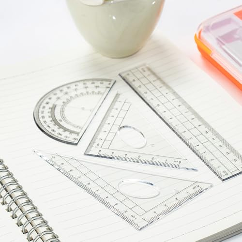 10 PCS Geometry Set, Math Compass, Protractor, Ruler and Set Squares Kit with Durable Storage Case, Complete School Supplies for Primary to High School (Black)